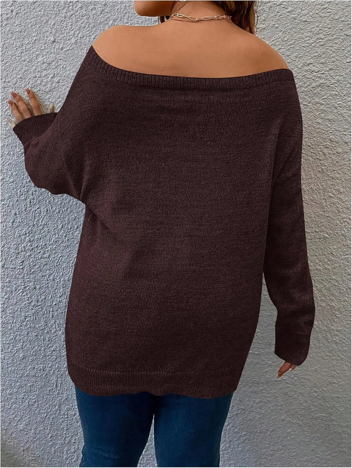 SOLY HUX Women's Plus Size Sweater Off Shoulder Long Sleeve Fall Sweaters Loose Lightweight Pullover Tunic Tops