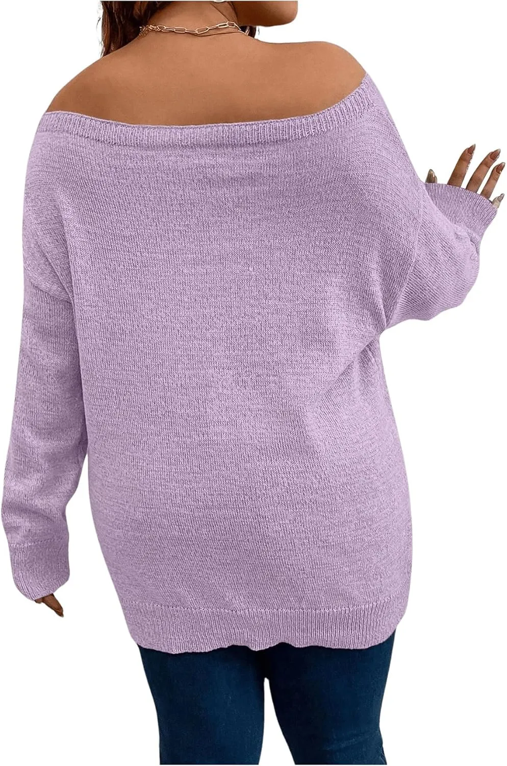 SOLY HUX Women's Plus Size Sweater Off Shoulder Long Sleeve Fall Sweaters Loose Lightweight Pullover Tunic Tops
