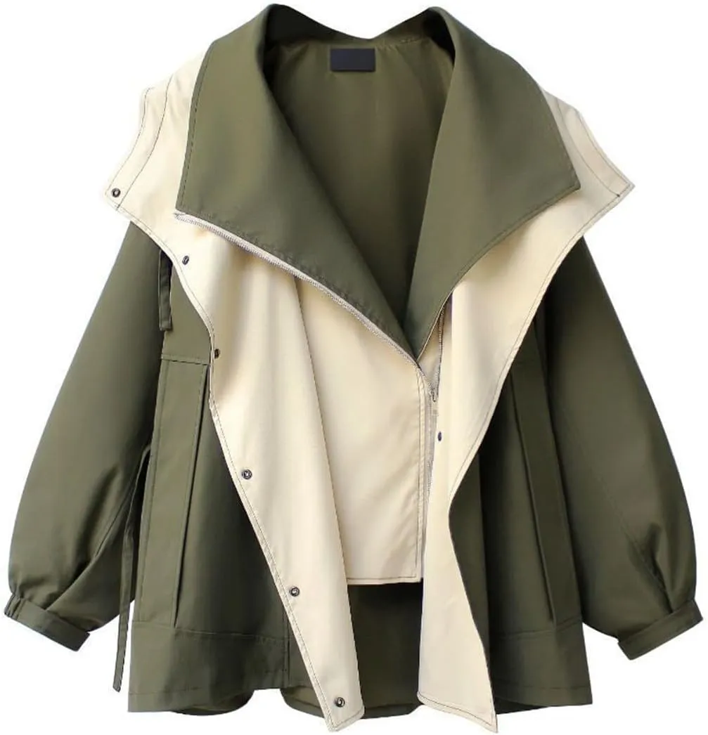 Spring And Autumn Women's Mid-Length Trench Coat Hooded Zipper Loose Jacket Korean Version Fashion