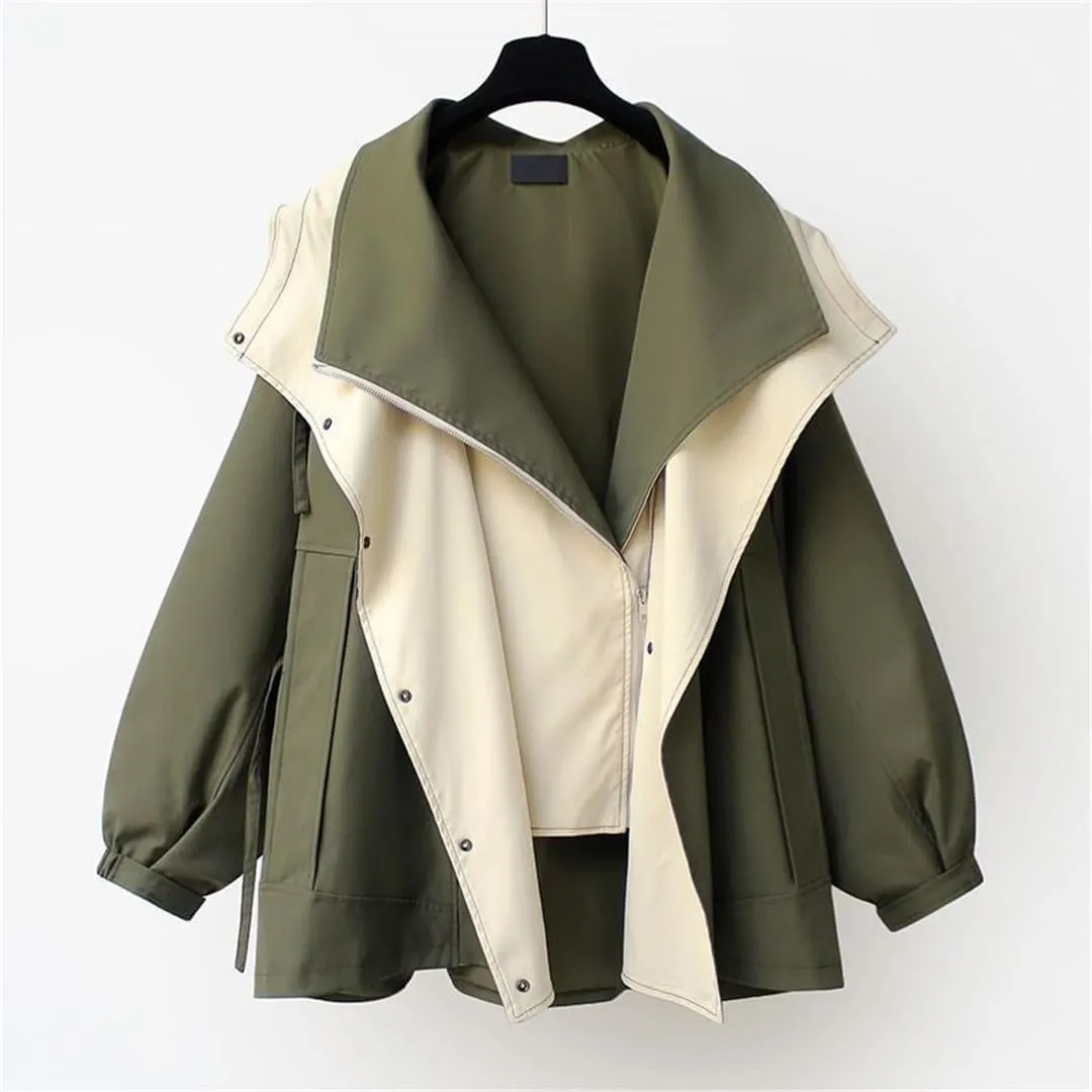Spring And Autumn Women's Mid-Length Trench Coat Hooded Zipper Loose Jacket Korean Version Fashion