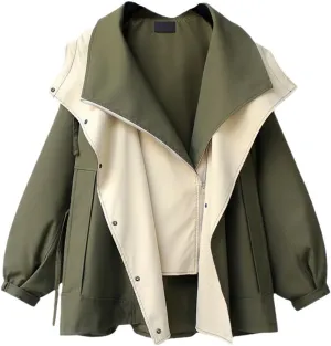 Spring And Autumn Women's Mid-Length Trench Coat Hooded Zipper Loose Jacket Korean Version Fashion