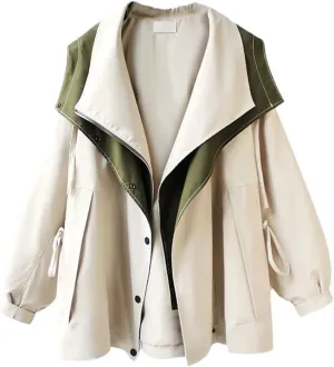 Spring And Autumn Women's Mid-Length Trench Coat Hooded Zipper Loose Jacket Korean Version Fashion