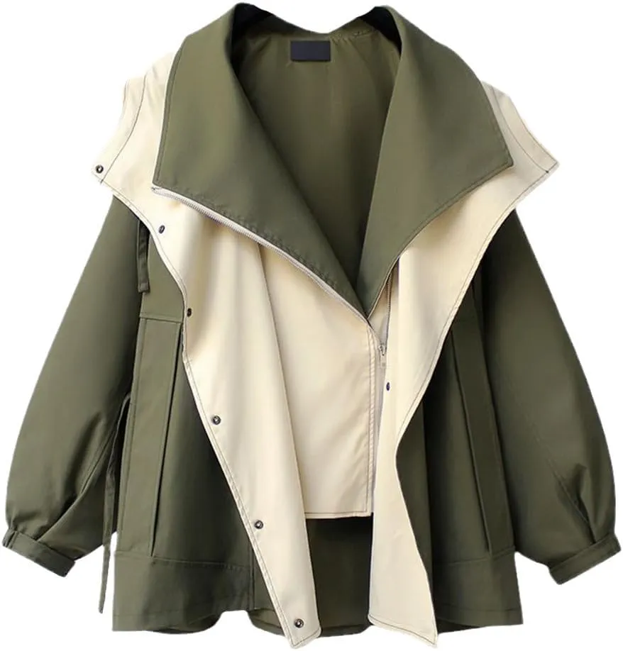 Spring And Autumn Women's Mid-Length Trench Coat Hooded Zipper Loose Jacket Korean Version Fashion