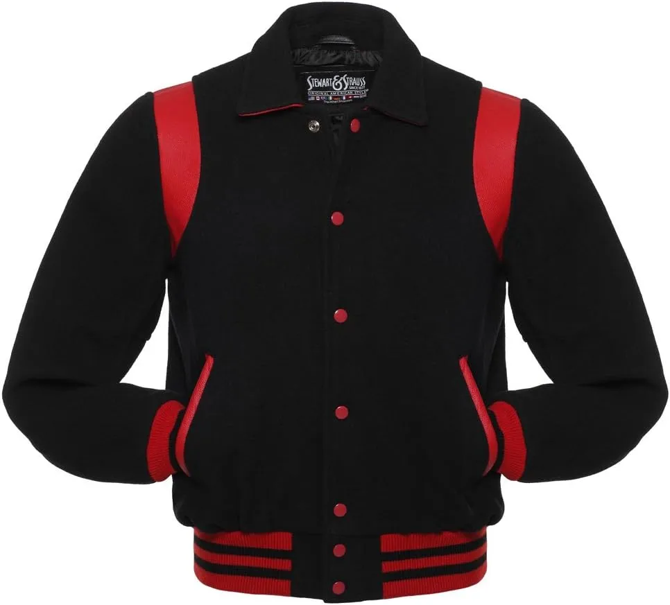 Stewart & Strauss Original Retro Varsity Letterman Jacket Since 1977 (11 Team Colors) Wool & Leather XXS to 6XL,Original