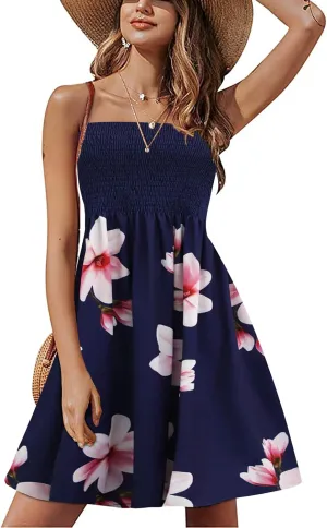 Strapless Dress for Women Summer Beach Smocked Sundresses Casual Tub Top Dress