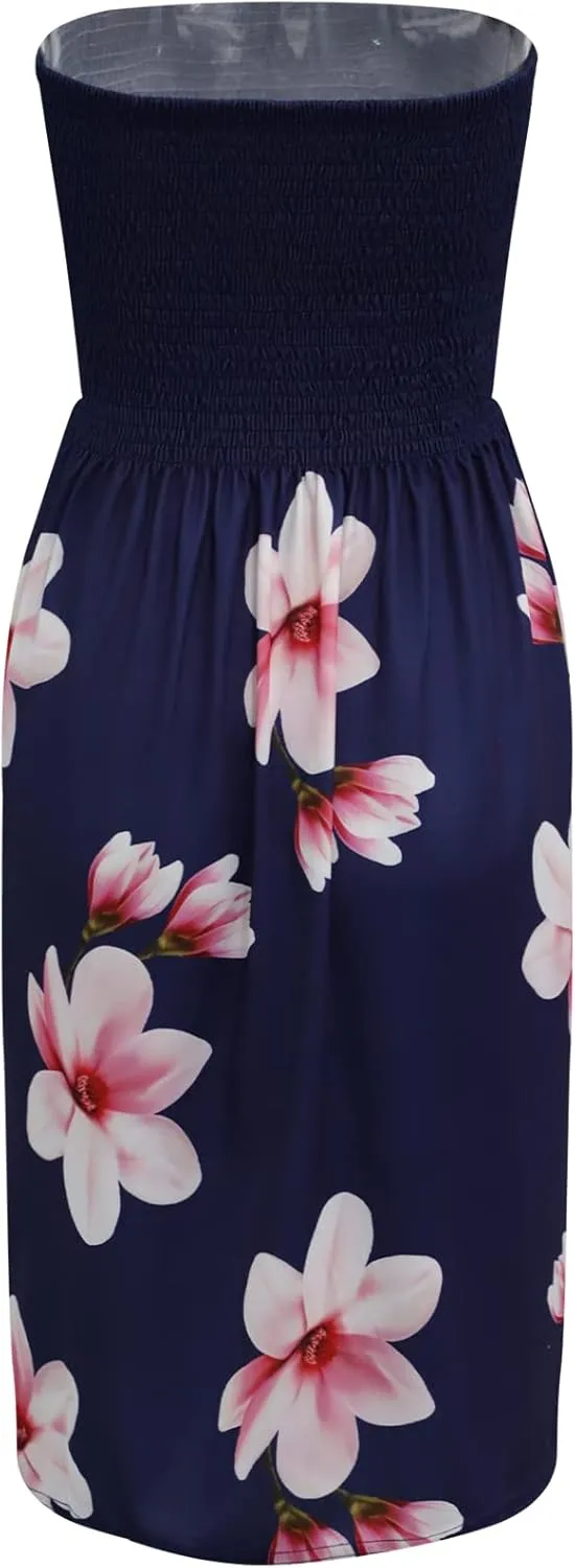 Strapless Dress for Women Summer Beach Smocked Sundresses Casual Tub Top Dress