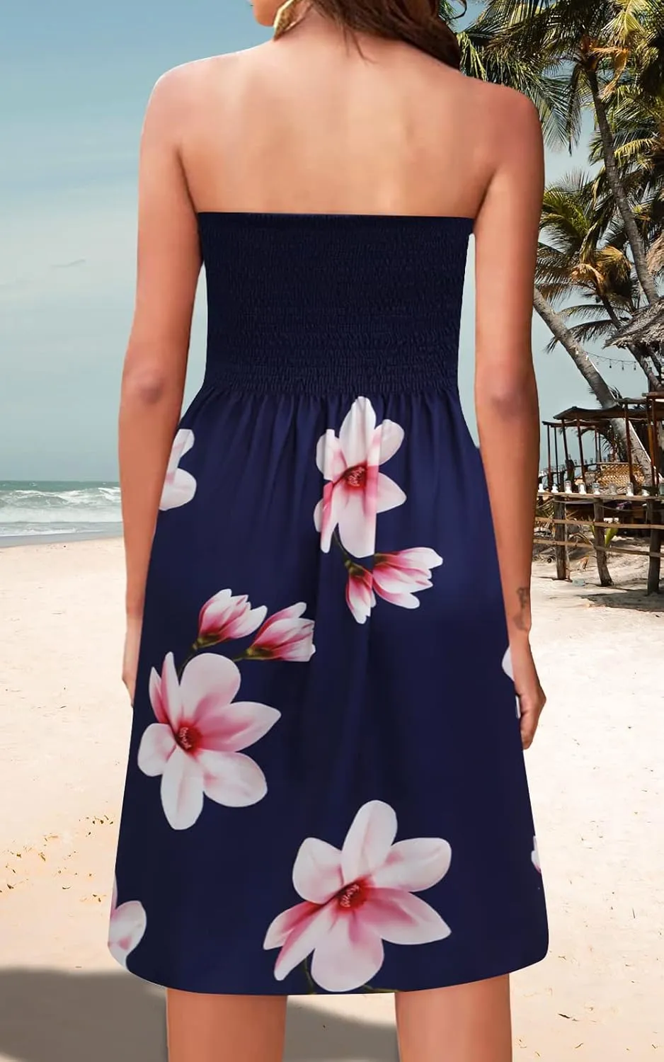 Strapless Dress for Women Summer Beach Smocked Sundresses Casual Tub Top Dress
