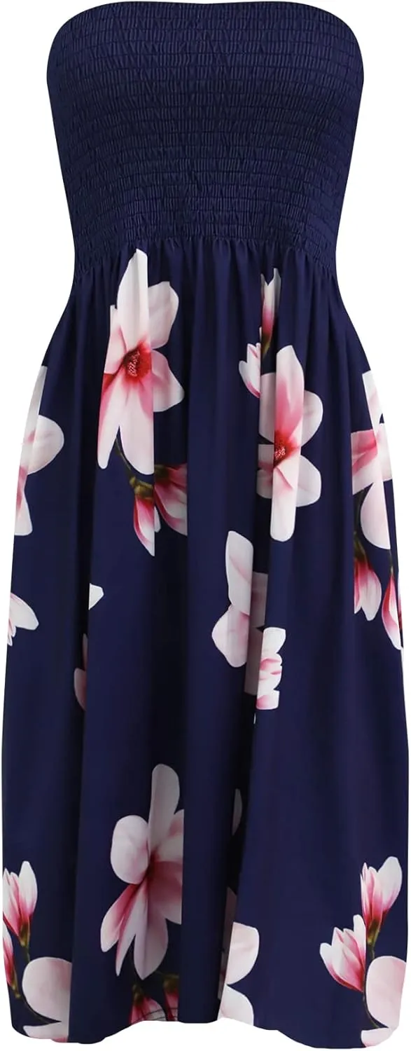 Strapless Dress for Women Summer Beach Smocked Sundresses Casual Tub Top Dress