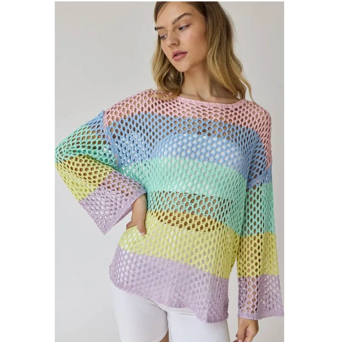 Striped Crochet Knit Top