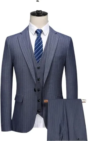 Suit Pants Vest Suit Spring Suit/Men's Casual Business Stripe 3 Suit Jacket and Pants/Men's Suit(D,M for 47 to 55 kg)
