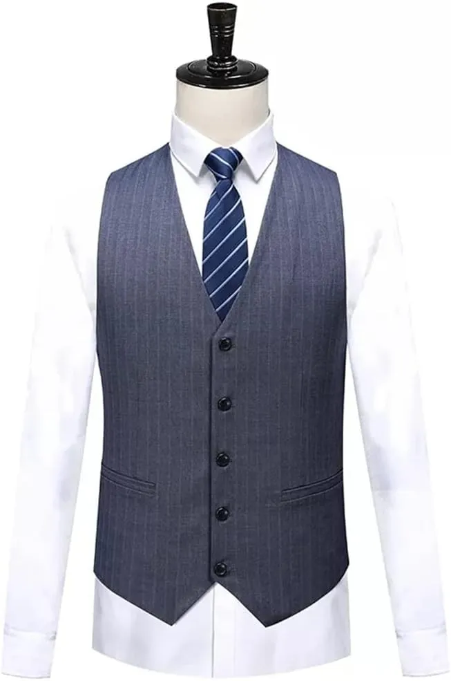 Suit Pants Vest Suit Spring Suit/Men's Casual Business Stripe 3 Suit Jacket and Pants/Men's Suit(D,M for 47 to 55 kg)