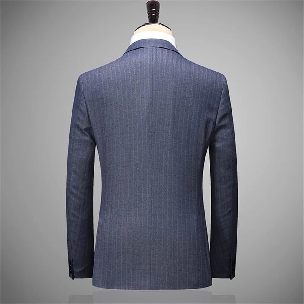 Suit Pants Vest Suit Spring Suit/Men's Casual Business Stripe 3 Suit Jacket and Pants/Men's Suit(D,M for 47 to 55 kg)