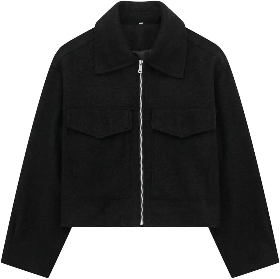 Sumleno Womens Trendy Cropped Bomber Jacket Turn-Down Collar Zip Up Long Sleeve Y2k Varsity Jackets Fall Winter Outfits