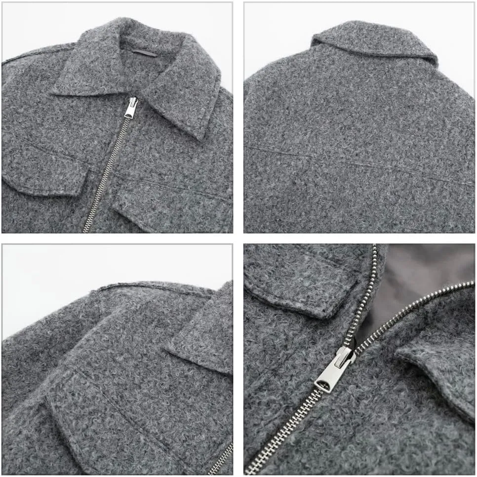 Sumleno Womens Trendy Cropped Bomber Jacket Turn-Down Collar Zip Up Long Sleeve Y2k Varsity Jackets Fall Winter Outfits