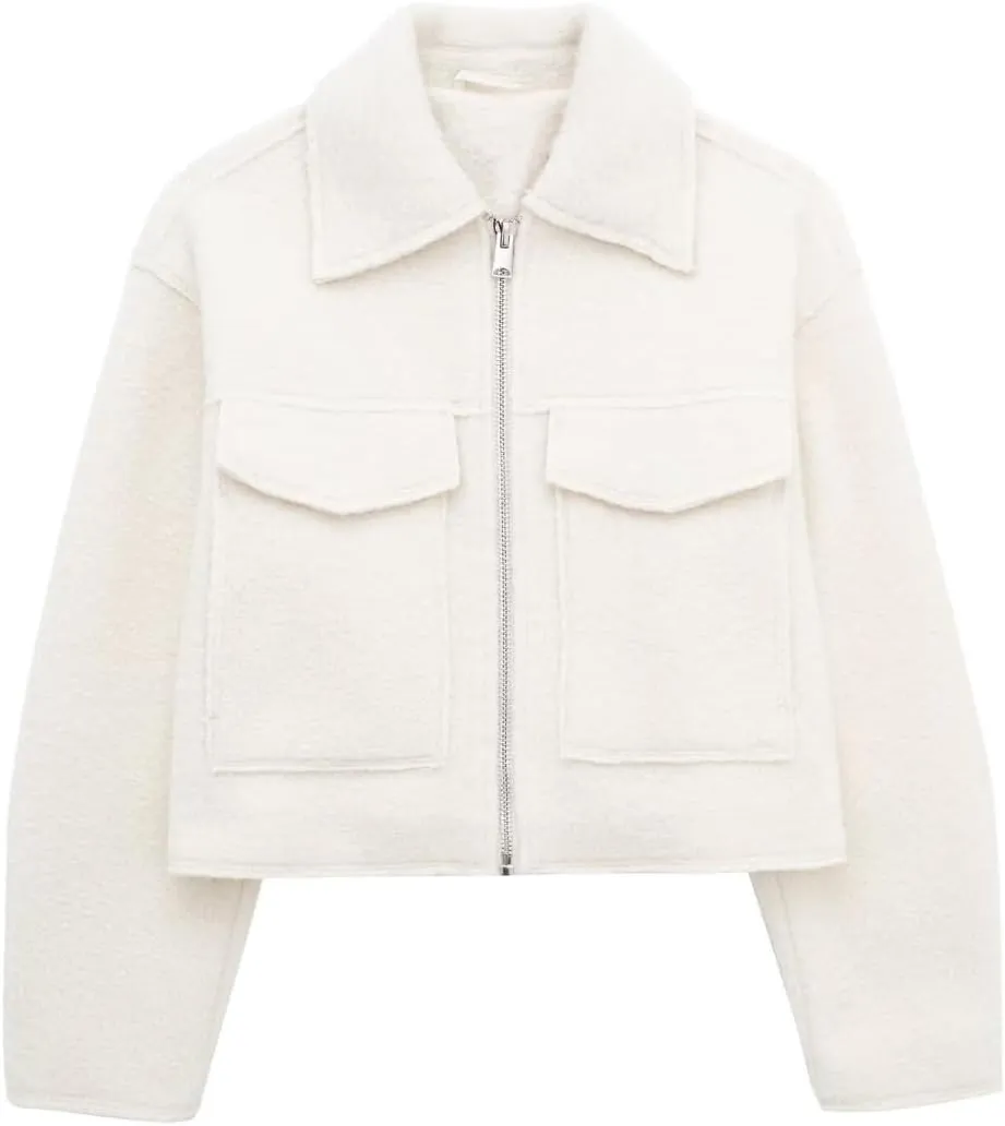 Sumleno Womens Trendy Cropped Bomber Jacket Turn-Down Collar Zip Up Long Sleeve Y2k Varsity Jackets Fall Winter Outfits