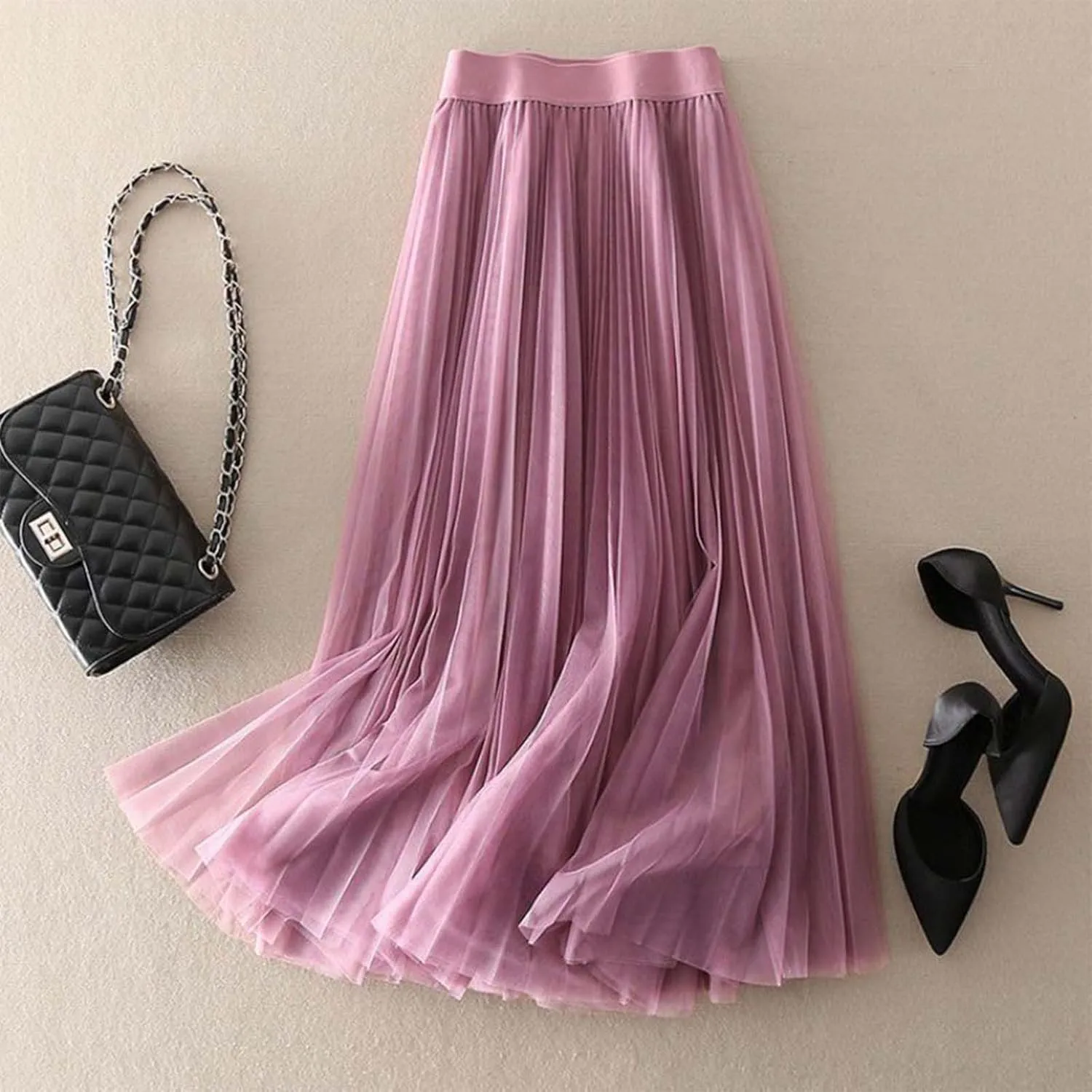 Summer Skirt for Vacation Womens High Elastic Waist Lightweight Sheer A-Line Pleated Flared Maxi Shirts Long Trendy