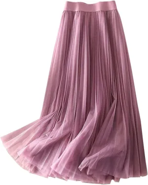 Summer Skirt for Vacation Womens High Elastic Waist Lightweight Sheer A-Line Pleated Flared Maxi Shirts Long Trendy