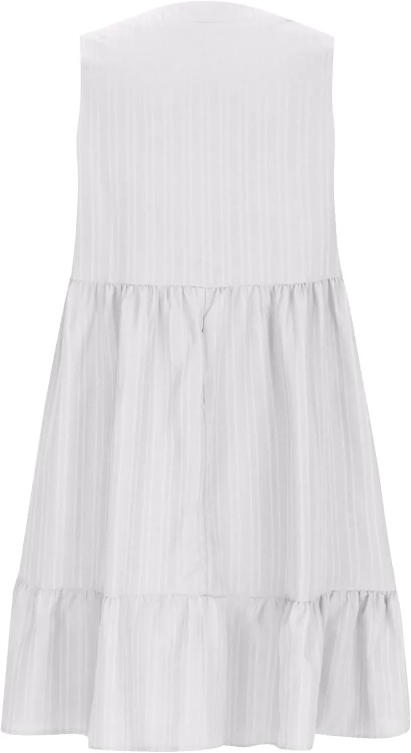 Summer Sleeveless Babydoll Sundress Women Ruffle Hem Casual Wrinkles Tank Dresss Cute V Neck Sleeveless Mini Dresses