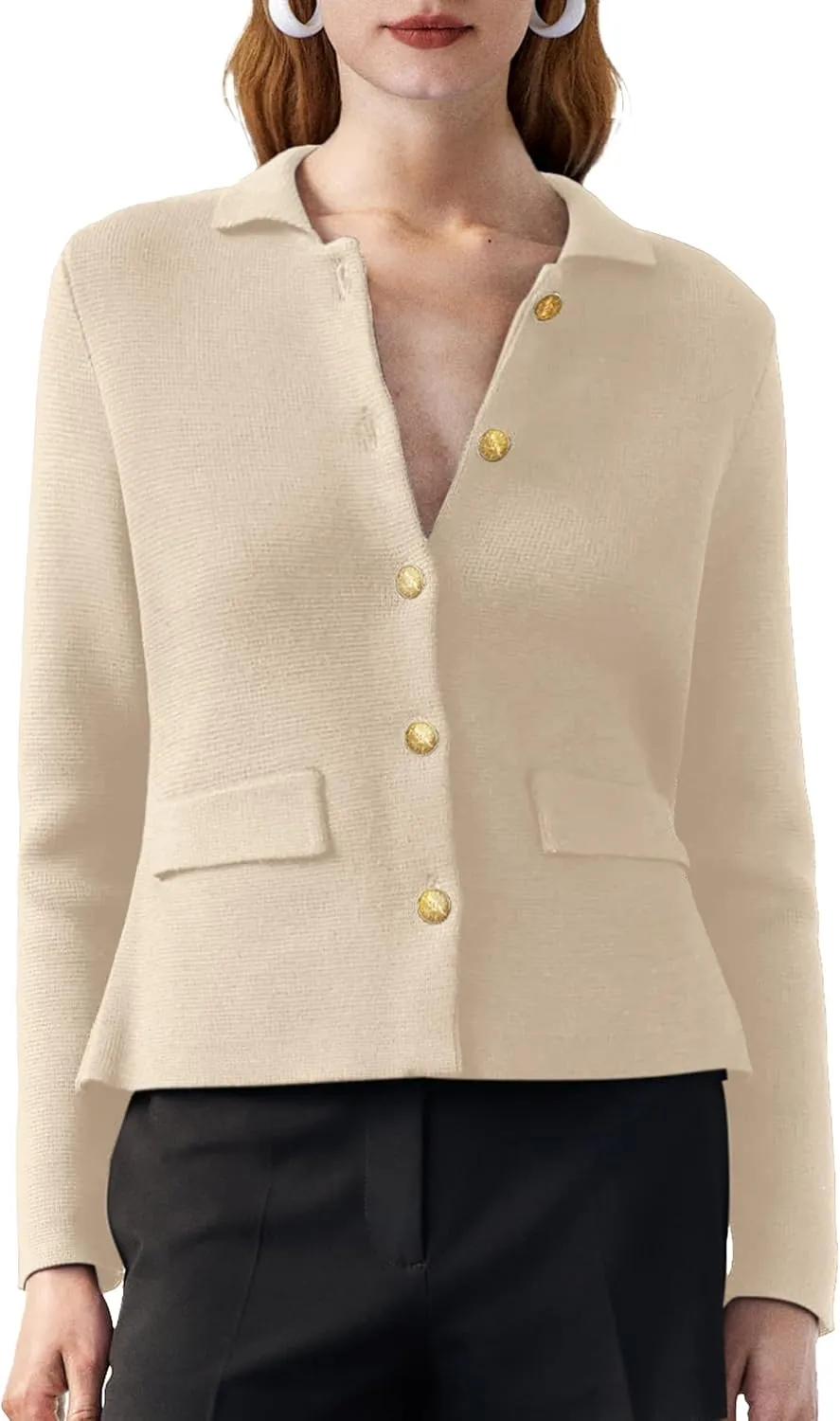 SuperPrity Cardigan Sweaters for Women Long Sleeve Lightweight Cropped Knit Blazer Button Jacket 2024 Fashion Fall Outfits