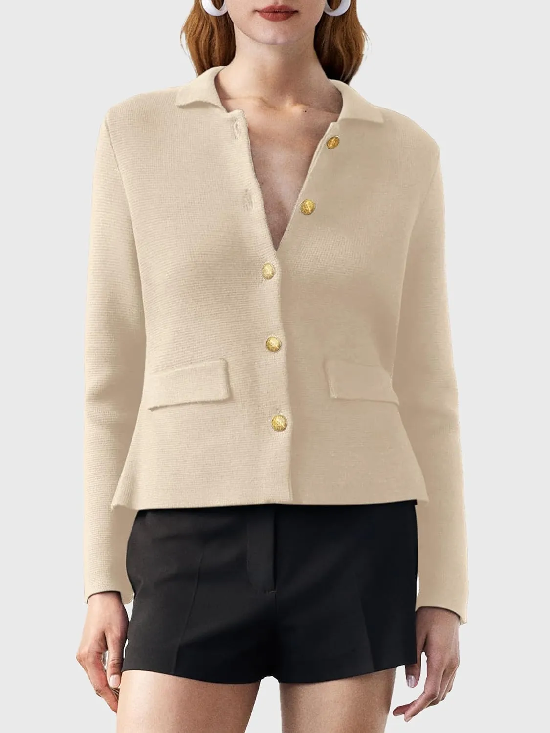 SuperPrity Cardigan Sweaters for Women Long Sleeve Lightweight Cropped Knit Blazer Button Jacket 2024 Fashion Fall Outfits