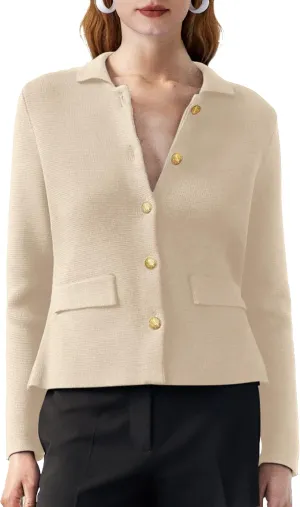 SuperPrity Cardigan Sweaters for Women Long Sleeve Lightweight Cropped Knit Blazer Button Jacket 2024 Fashion Fall Outfits