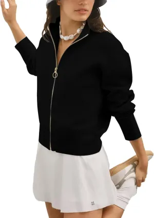 SuperPrity Cardigan Sweaters for Women Long Sleeve Zip Up Lightweight Knit Jacket 2024 Fashion Fall Baseball Coats Outwear