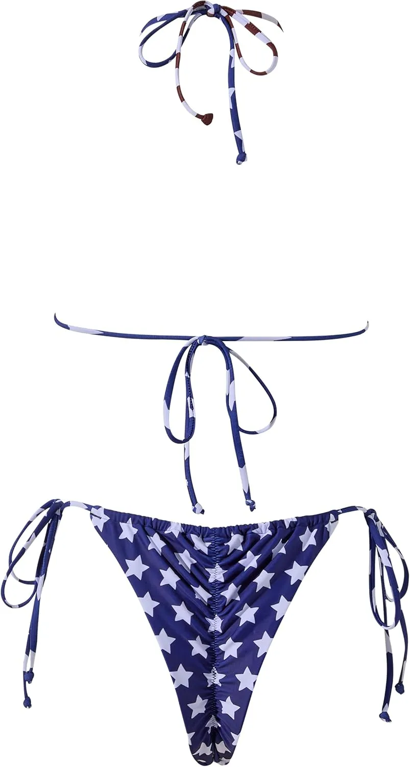 SUUKSESS Women String Bikini Set Tie Side Thong Sexy Halter Swimsuits 2 Pieces