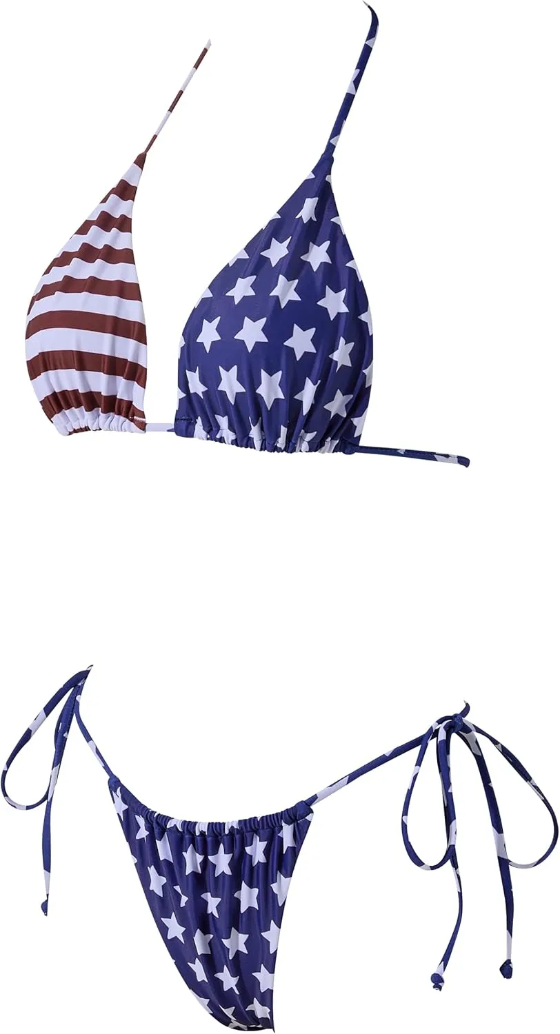 SUUKSESS Women String Bikini Set Tie Side Thong Sexy Halter Swimsuits 2 Pieces