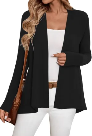 Sweet Hearts Long Sleeve Black Cardigan for Women- Lightweight Open Front Knit Sweaters Womens Kimonos Fall Duster