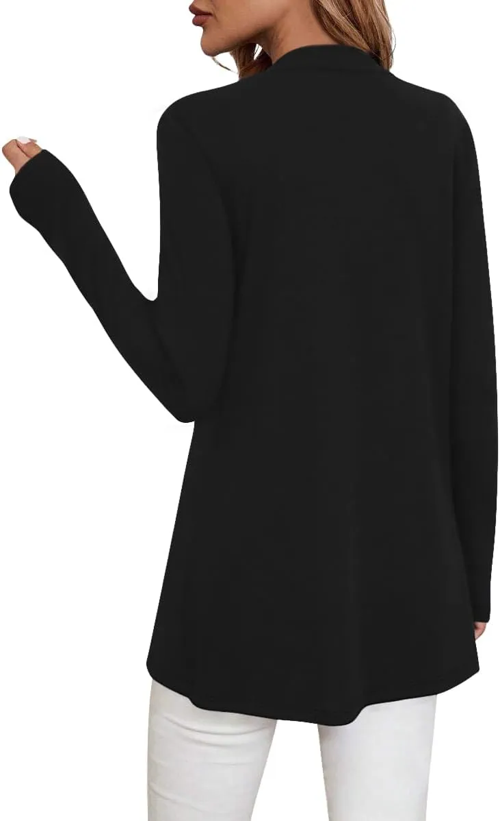 Sweet Hearts Long Sleeve Black Cardigan for Women- Lightweight Open Front Knit Sweaters Womens Kimonos Fall Duster