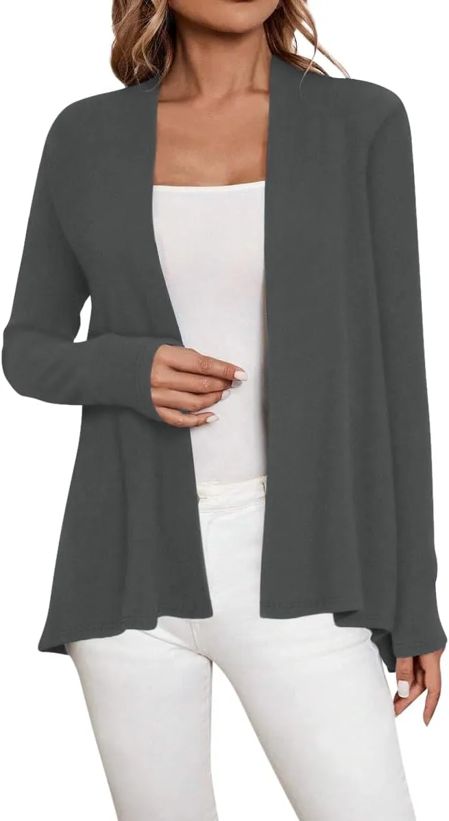 Sweet Hearts Long Sleeve Black Cardigan for Women- Lightweight Open Front Knit Sweaters Womens Kimonos Fall Duster