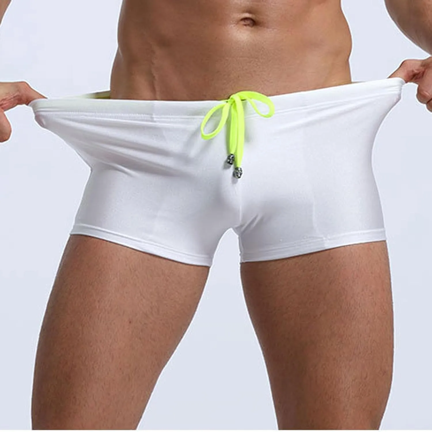 Swim Trunks Men Low Waist 80s 90s Vintage Retro Swim Briefs Drawsting Elastic Stretch Bathing Suit Stage Clubwear