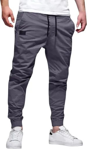 Tactic Cargo Pants for Men Elastic Waisted Drawstring Slim Fit Casual Pants Lightweihgt Stretch Summer Hiking Joggers