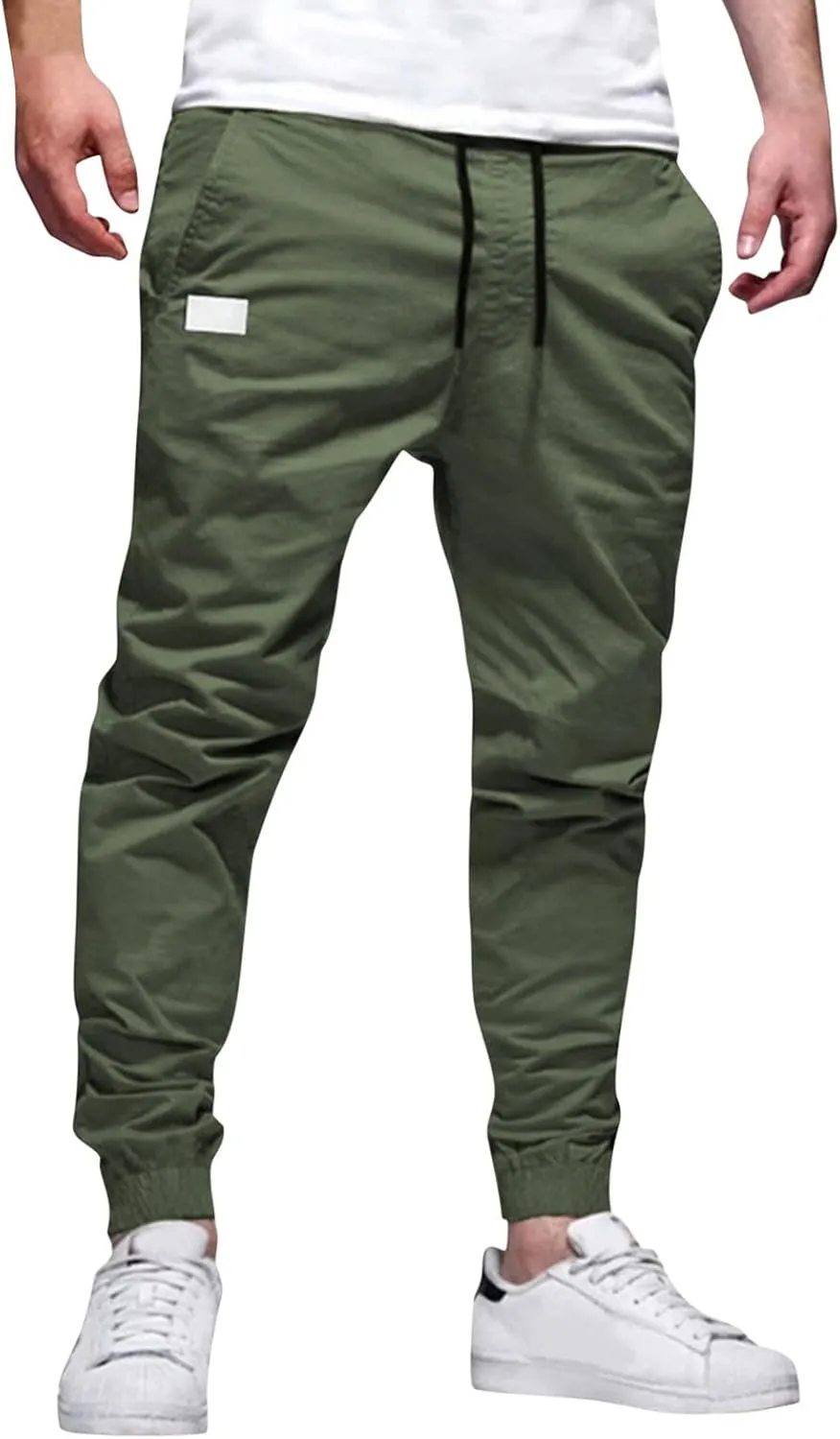 Tactic Cargo Pants for Men Elastic Waisted Drawstring Slim Fit Casual Pants Lightweihgt Stretch Summer Hiking Joggers