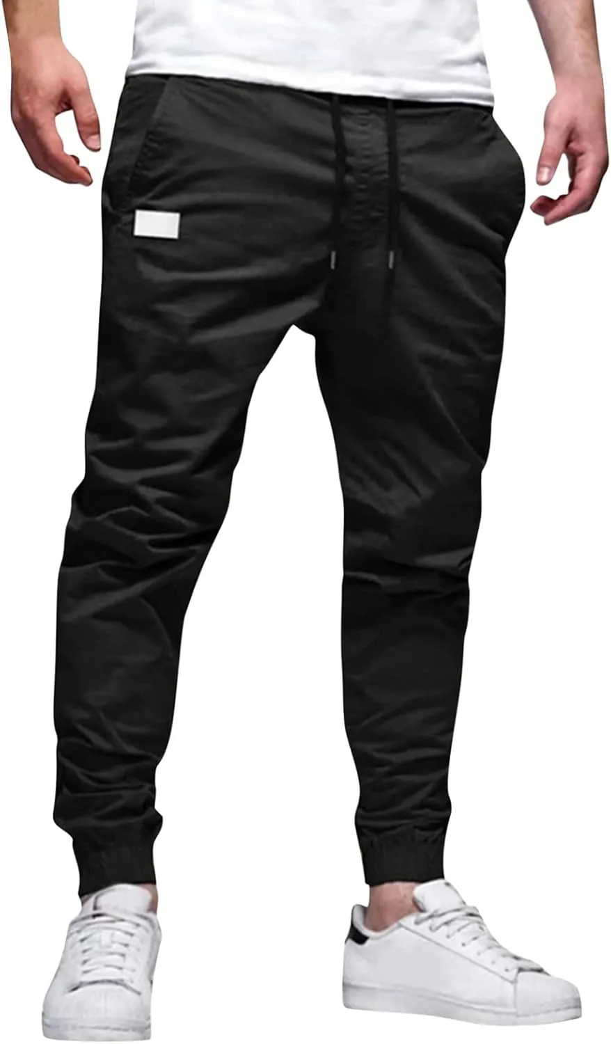 Tactic Cargo Pants for Men Elastic Waisted Drawstring Slim Fit Casual Pants Lightweihgt Stretch Summer Hiking Joggers
