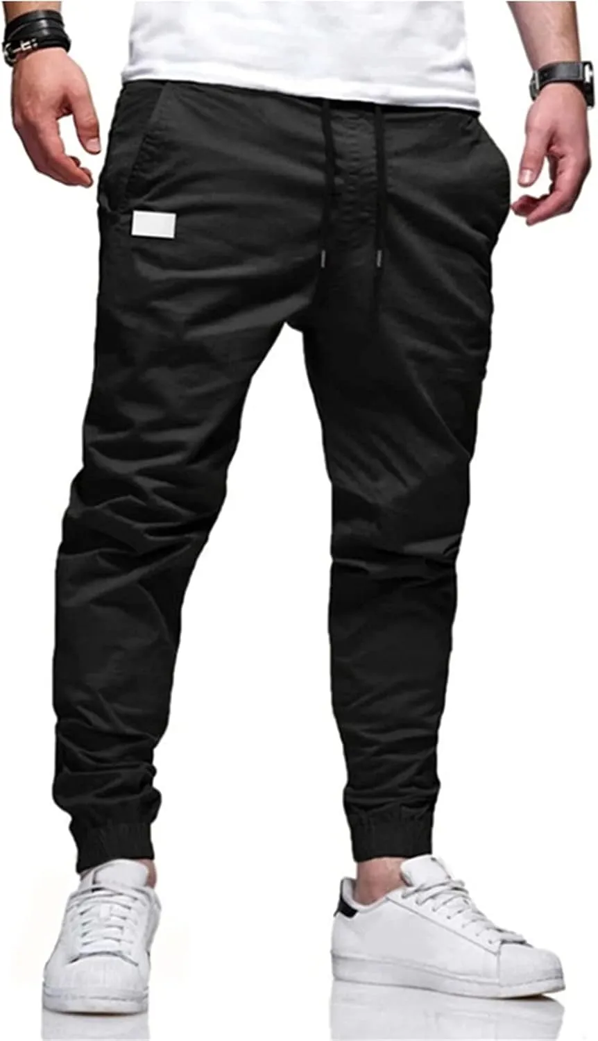 Tactic Cargo Pants for Men Elastic Waisted Drawstring Slim Fit Casual Pants Lightweihgt Stretch Summer Hiking Joggers