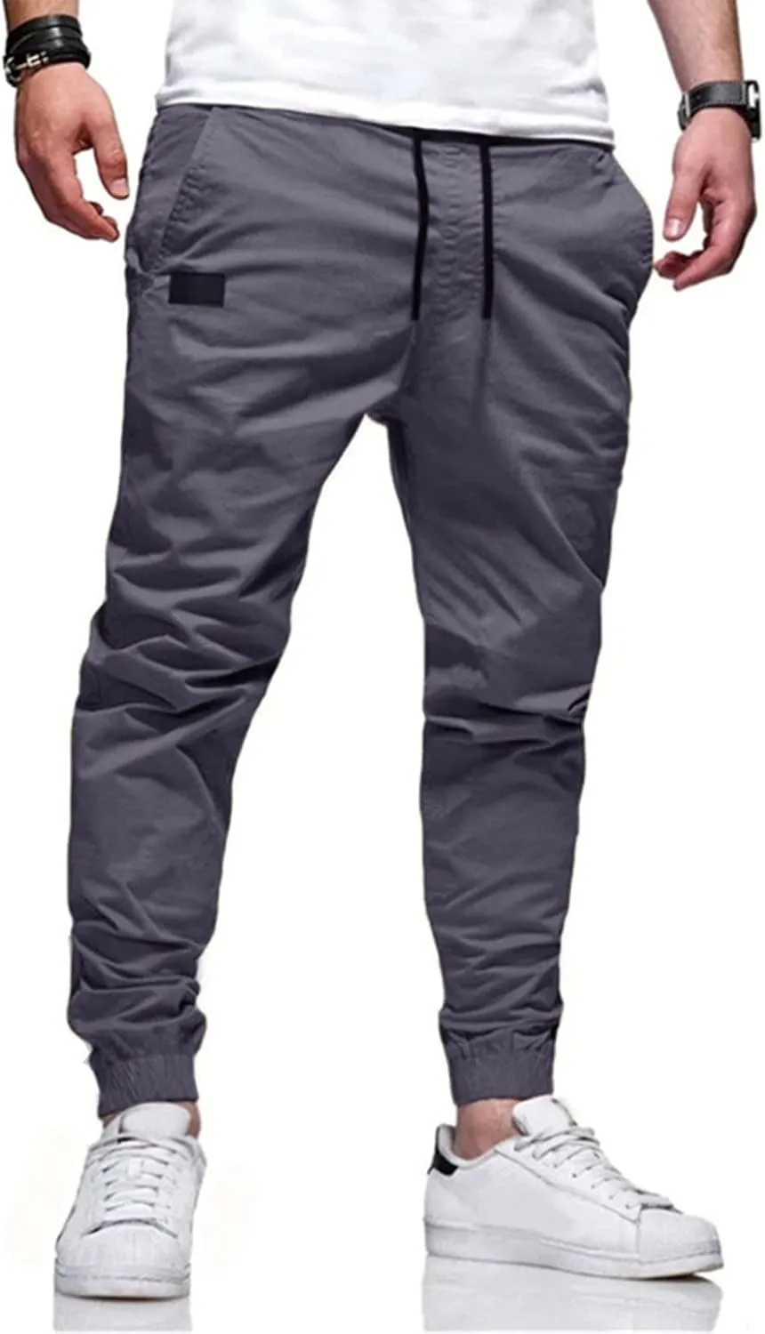 Tactic Cargo Pants for Men Elastic Waisted Drawstring Slim Fit Casual Pants Lightweihgt Stretch Summer Hiking Joggers