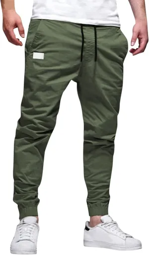 Tactic Cargo Pants for Men Elastic Waisted Drawstring Slim Fit Casual Pants Lightweihgt Stretch Summer Hiking Joggers