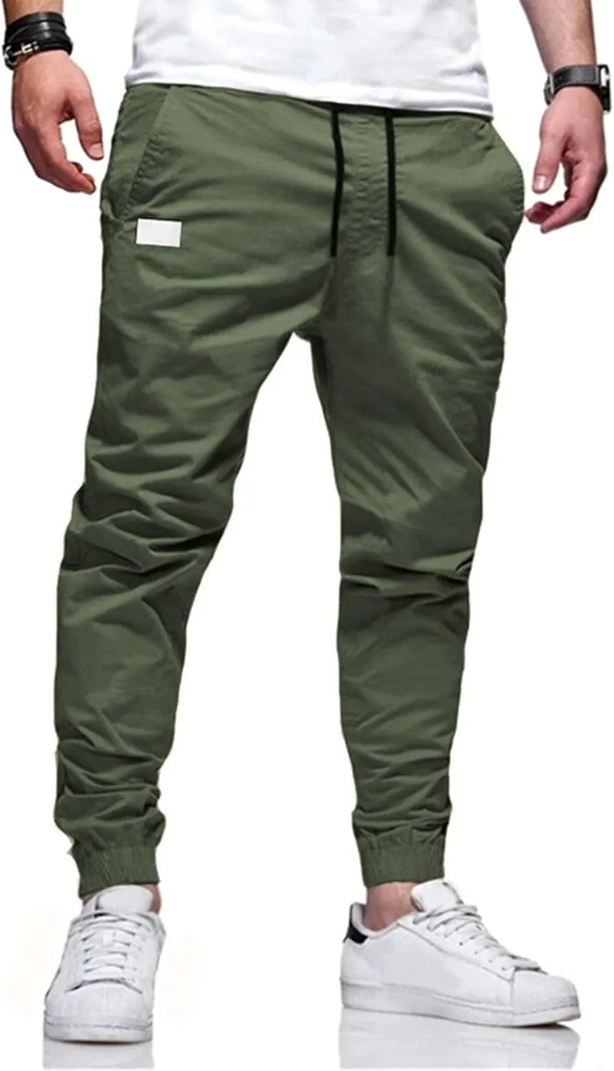 Tactic Cargo Pants for Men Elastic Waisted Drawstring Slim Fit Casual Pants Lightweihgt Stretch Summer Hiking Joggers