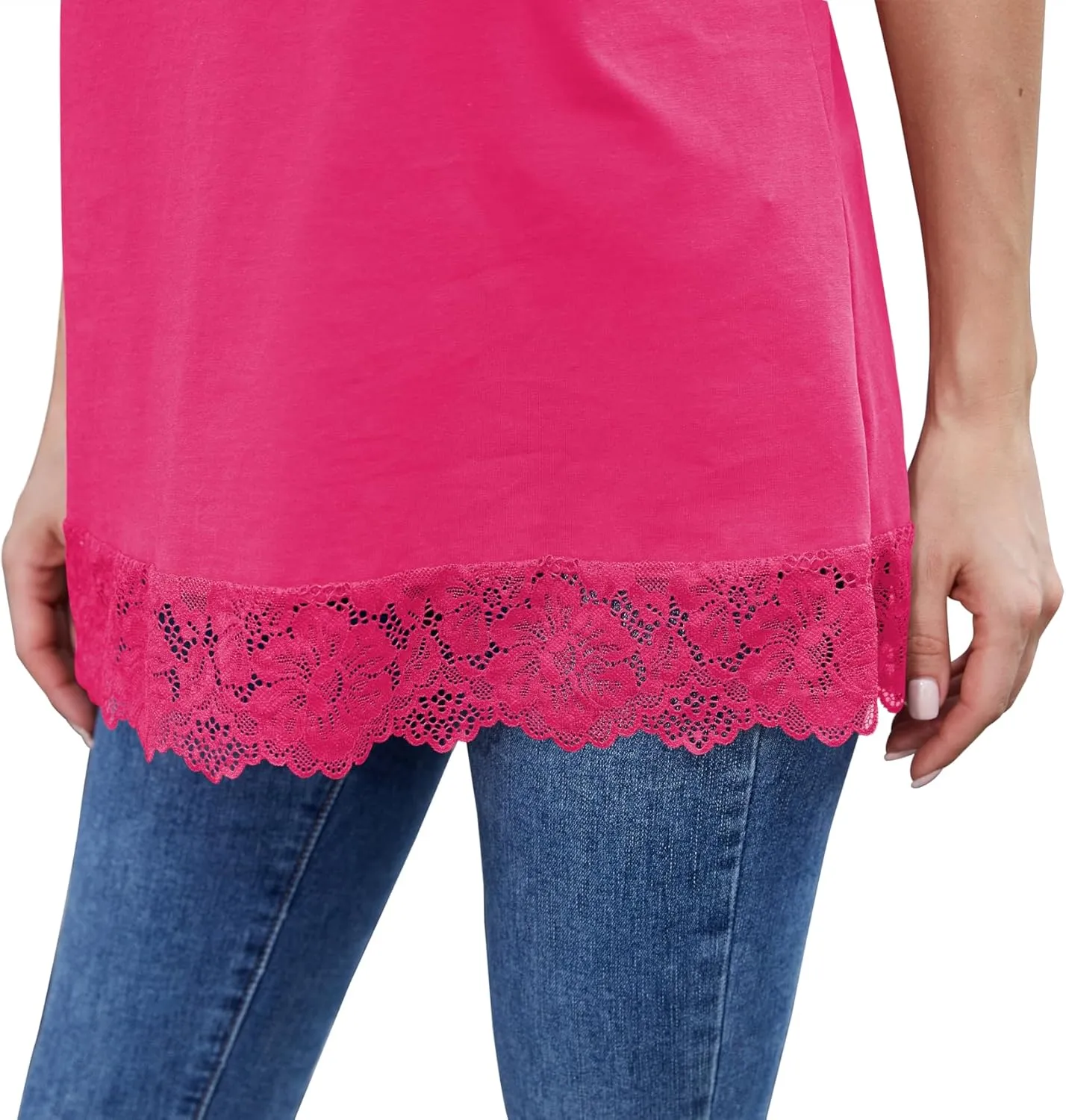 TAIPOVE Camisole Tops for Women Long Lace Cami Cotton Adjustable Strap Tank Top Extender Layering Square Neck 2 Packs