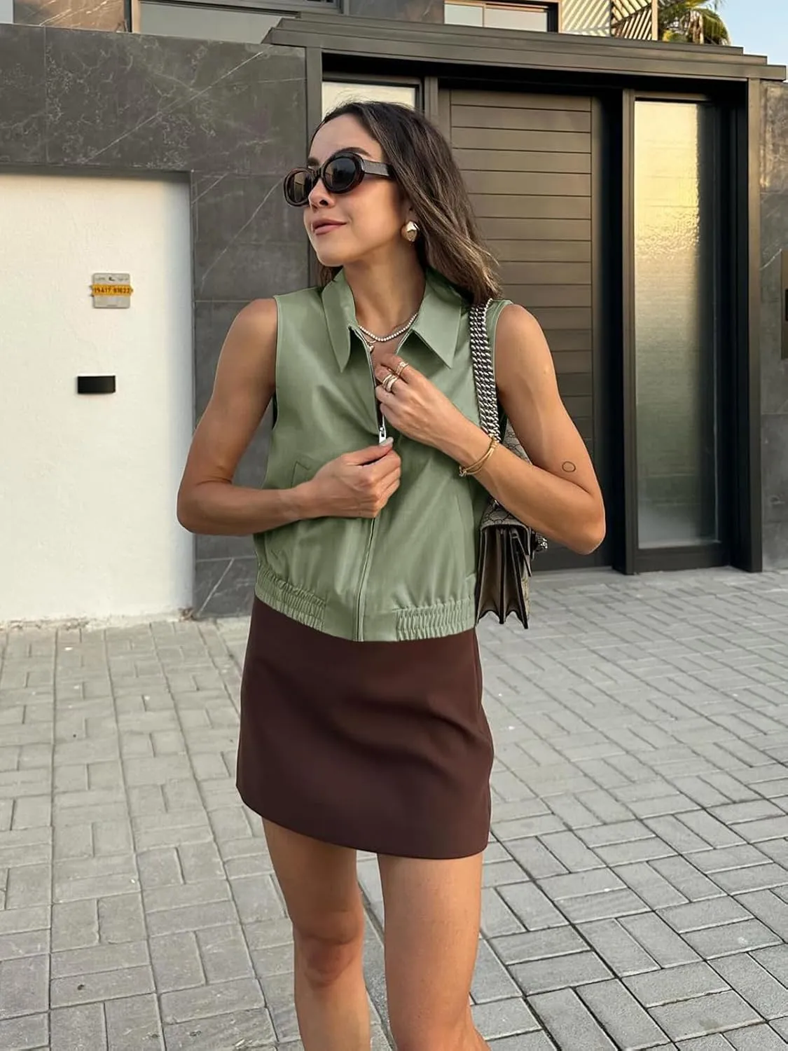 Tankaneo Womens Cropped Cargo Vest Tops Summer Trendy Sleeveless Zip Up Jacket Y2k Going Out Elastic Hem Outerwear