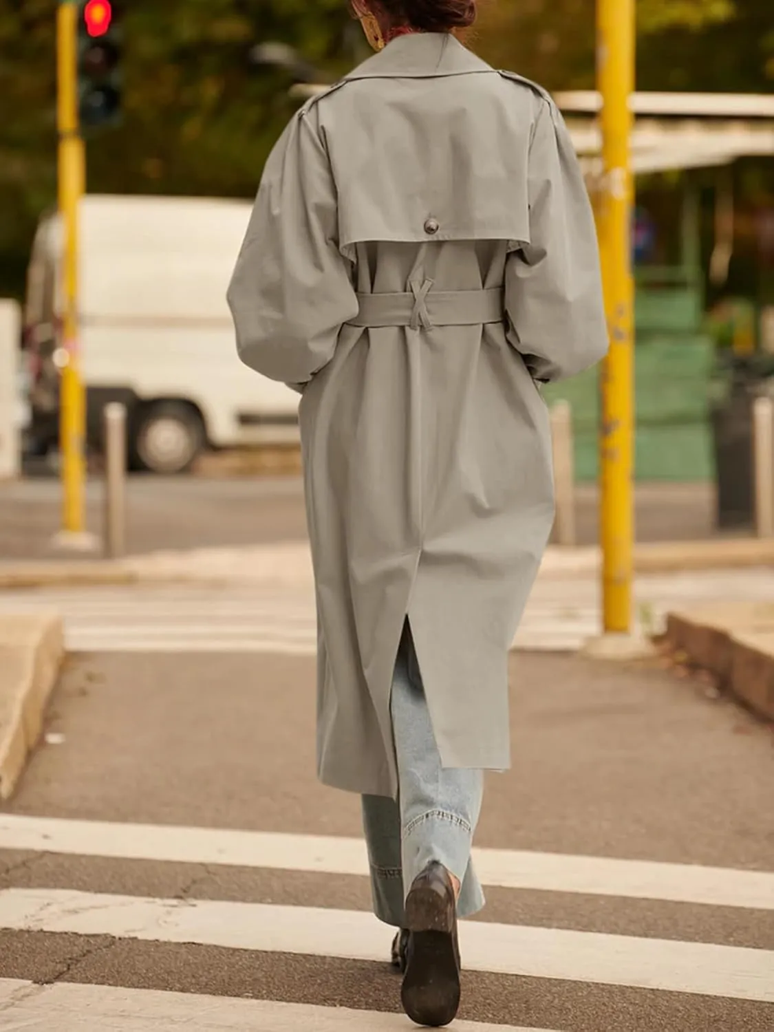 Tankaneo Womens Long Trench Coat Fall Fashion Oversized Double Breasted Lapel Overcoat Outerwear with Belt