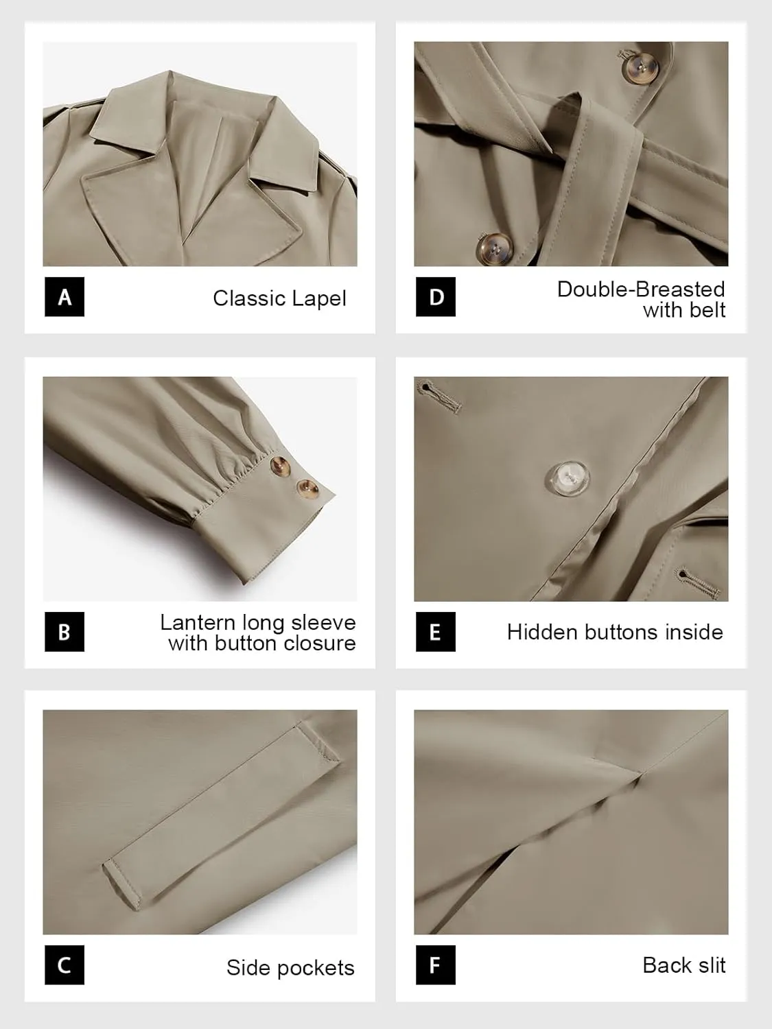 Tankaneo Womens Long Trench Coat Fall Fashion Oversized Double Breasted Lapel Overcoat Outerwear with Belt