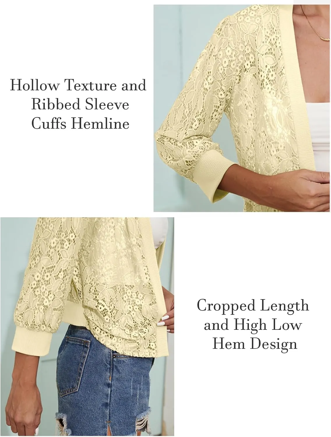Tanou 2025 Women's Sheer Floral Lace Shrug Cardigans Sweaters Cropped Lightweight 3/4 Sleeves Bolero Shawl