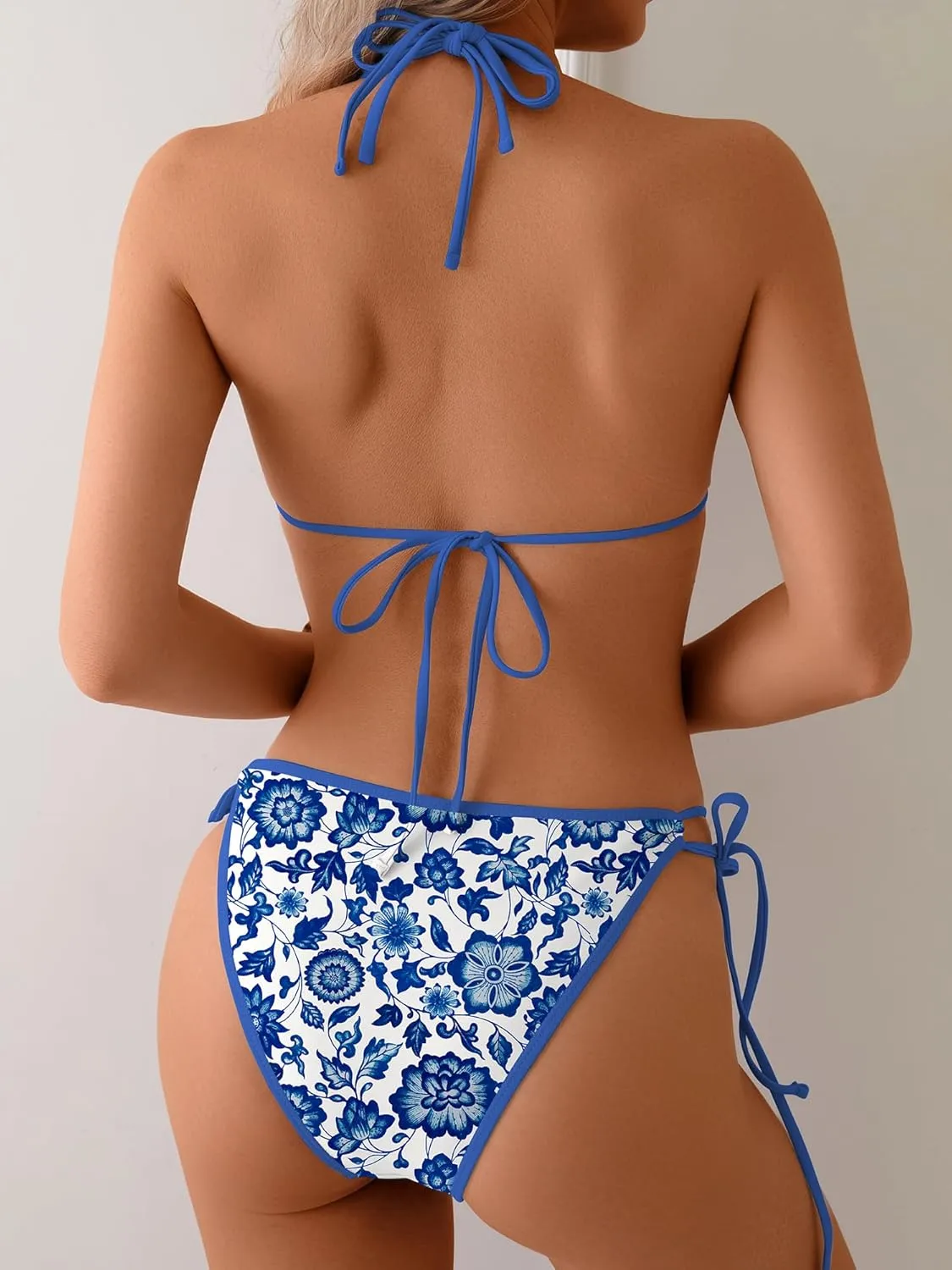 TASHEHE Women's Triangle String Bikini Set Sexy Tie Side Two Piece Swimsuit Cute Halter Bathing Suit