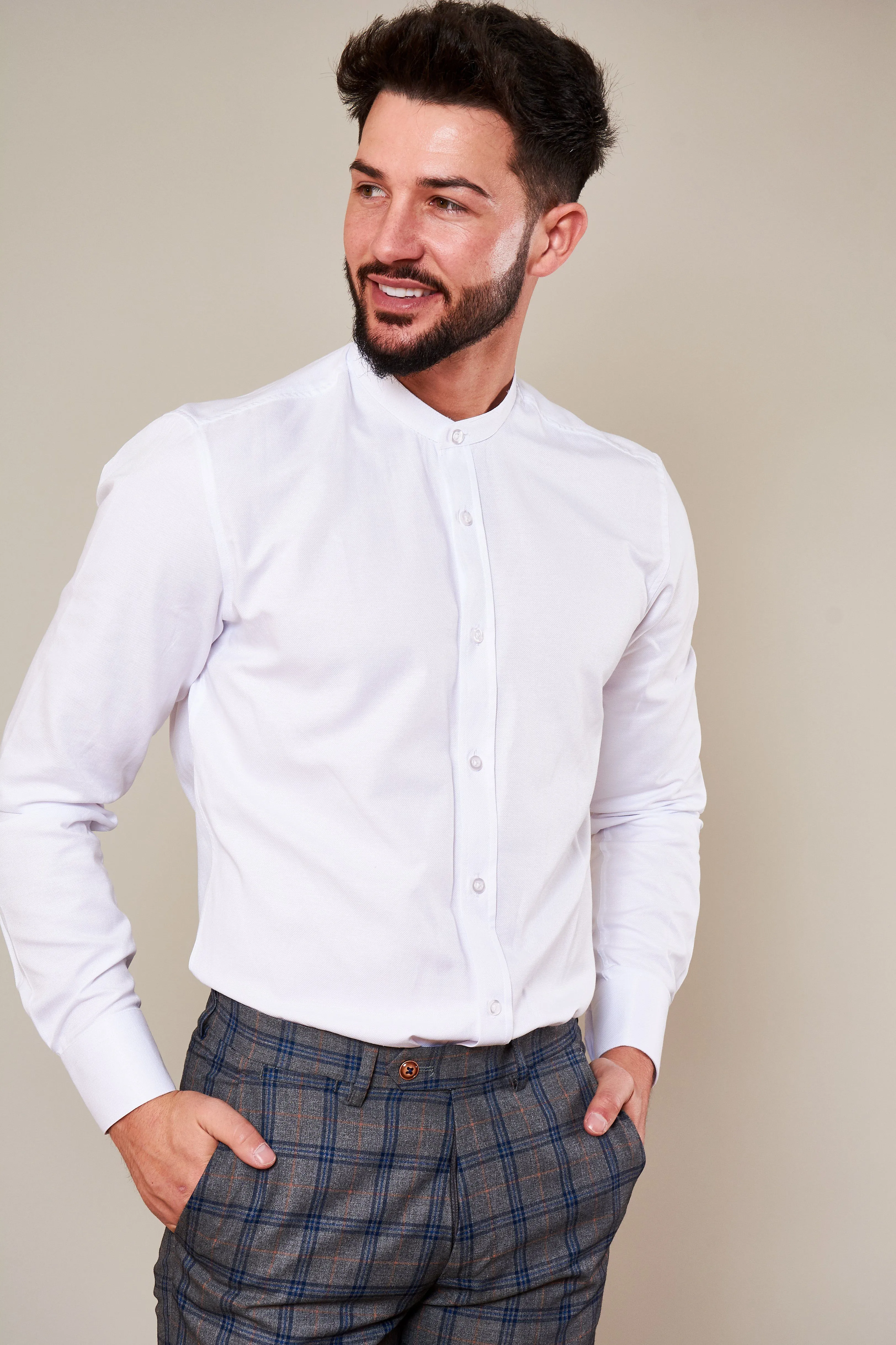 THOMAS - White Grandad Collar Shirt