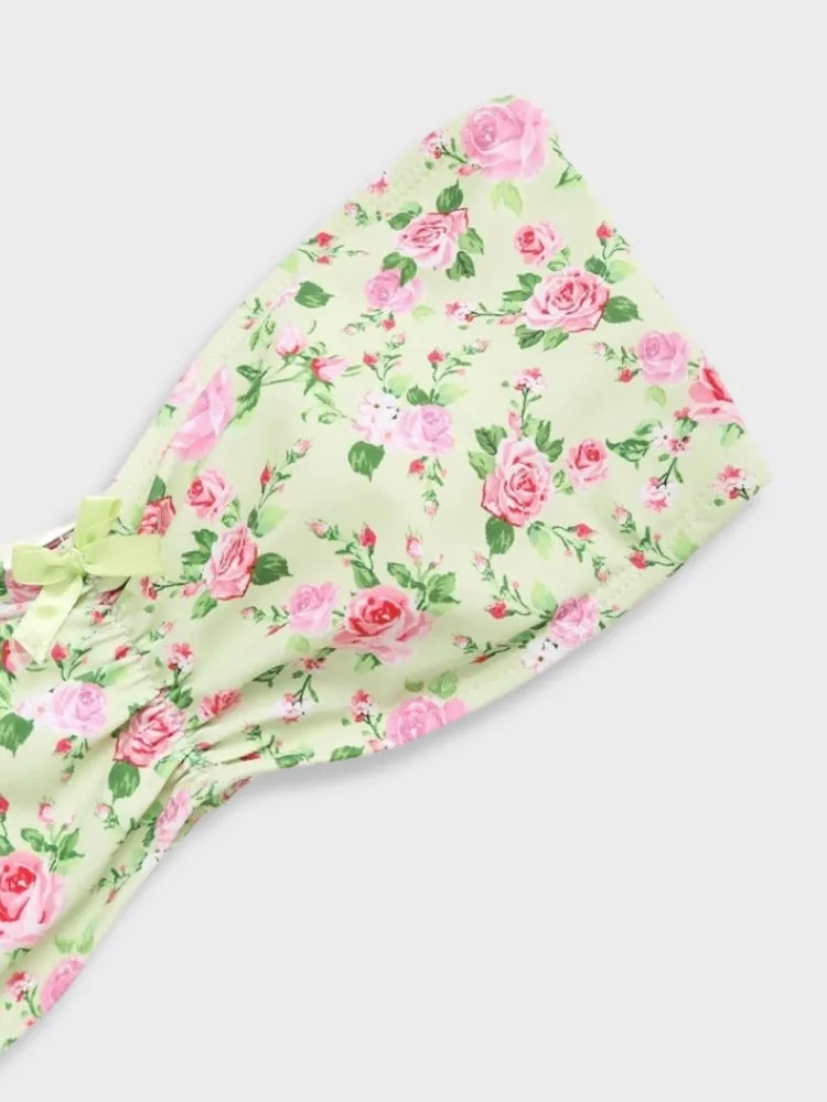 Thong & Strapless Top Flowered Bikini