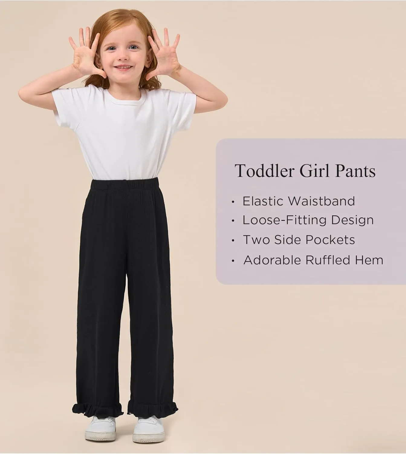 Toddler Girl Pants Soft Bamboo Viscose Casual Ruffle Wide Leg Trousers for Kids with Pockets