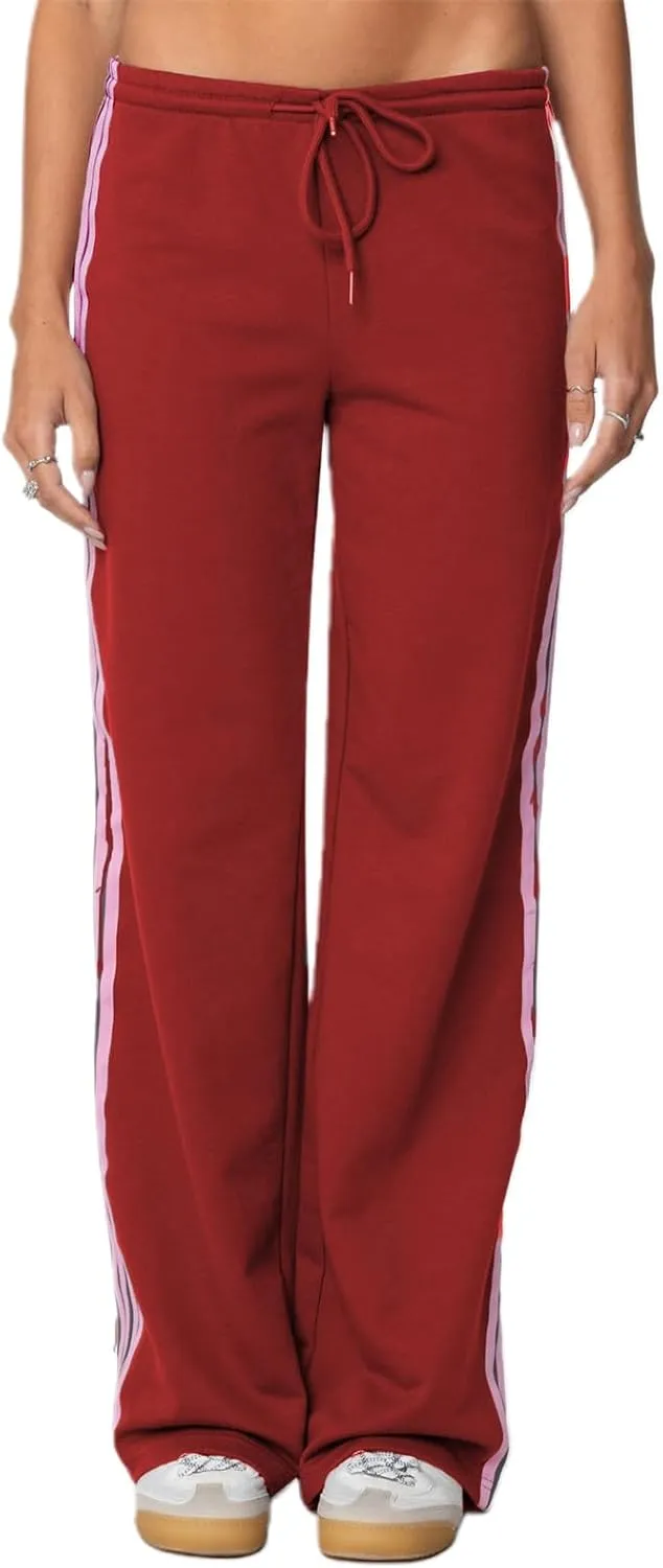 Track Pants Women Baggy Pants Drawstring Waist Striped Wide Leg Cargo Trousers Loose Parachute Y2k Sweatpants