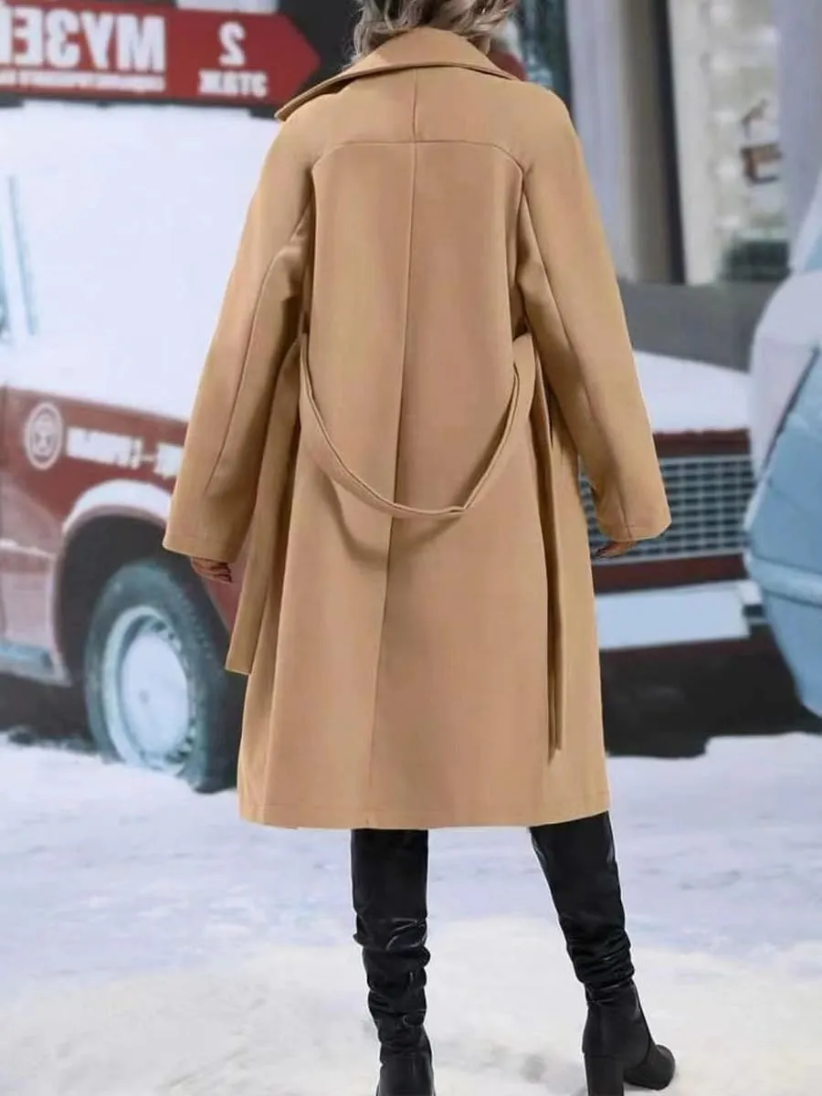Trench Coat for Women 2024 Long Sleeve Coat Classic Double Breasted Fall Winter Work Office Overcoat with Side Pockets